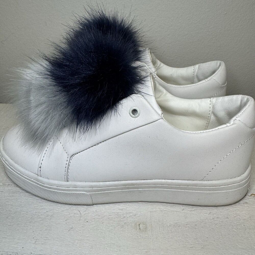 Sam Edelman Leya White Sneakers Shoes Faux Fur Pom Pom Size 6 - Picture 5 of 10